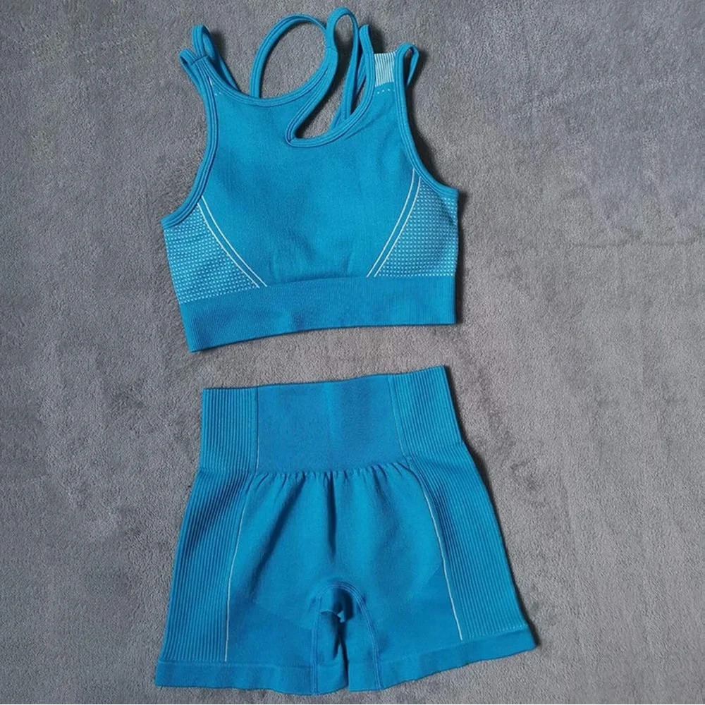 WodoWei Women's Set 2 Piece Shorts & Sports Bra Blue Size Small (see info) - Picture 3 of 10